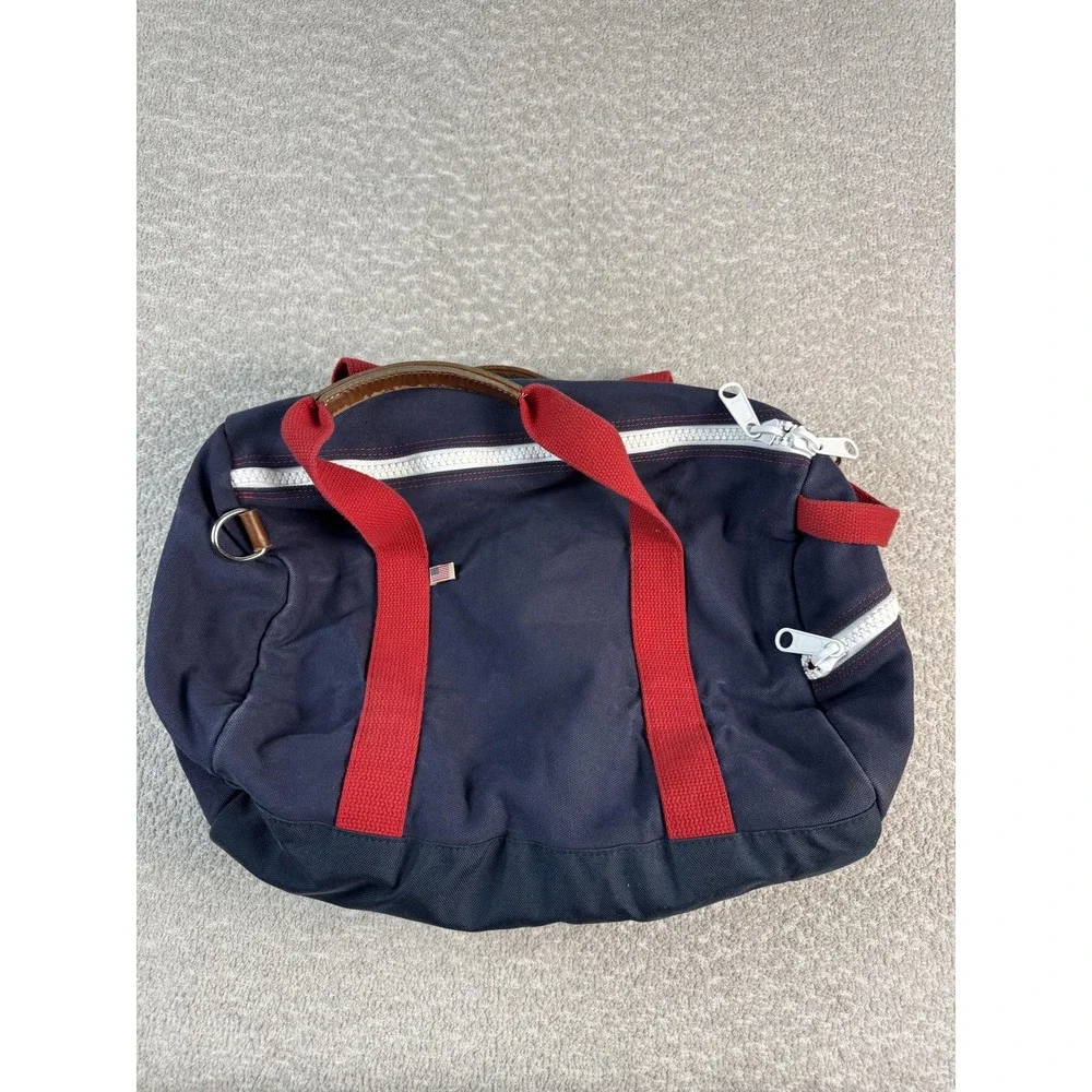 Hudson‎ Sutler Canvas Duffel Bag Navy Red Monogram JMGS Leather Handle Travel